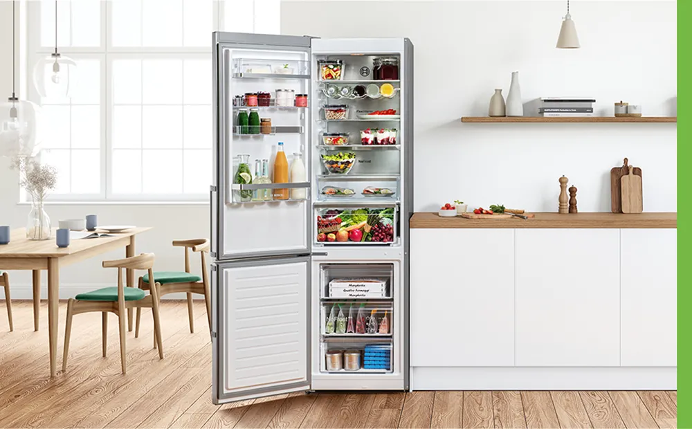 Bosch's stylish fridges and freezers use energy-efficient technologies, flexible interiors and innovative systems for cooling and freezing. Discover handy features such as clear shelving, spacious boxes and ingenious dividers so you always know just what food you have in your fridge.

You’ll save money and time too. Bosch's VitaFresh system keeps your fruit and vegetables fresher for longer so there’s little waste. And NoFrost prevents ice from forming inside so you’ll never have to defrost the freezer again.
