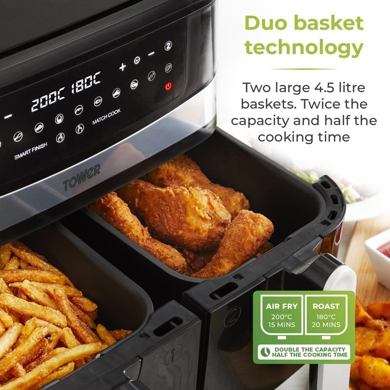 Tower T17088 Vortx 9L 12-In-1 Dual Basket Air Fryer - Black | Downtown