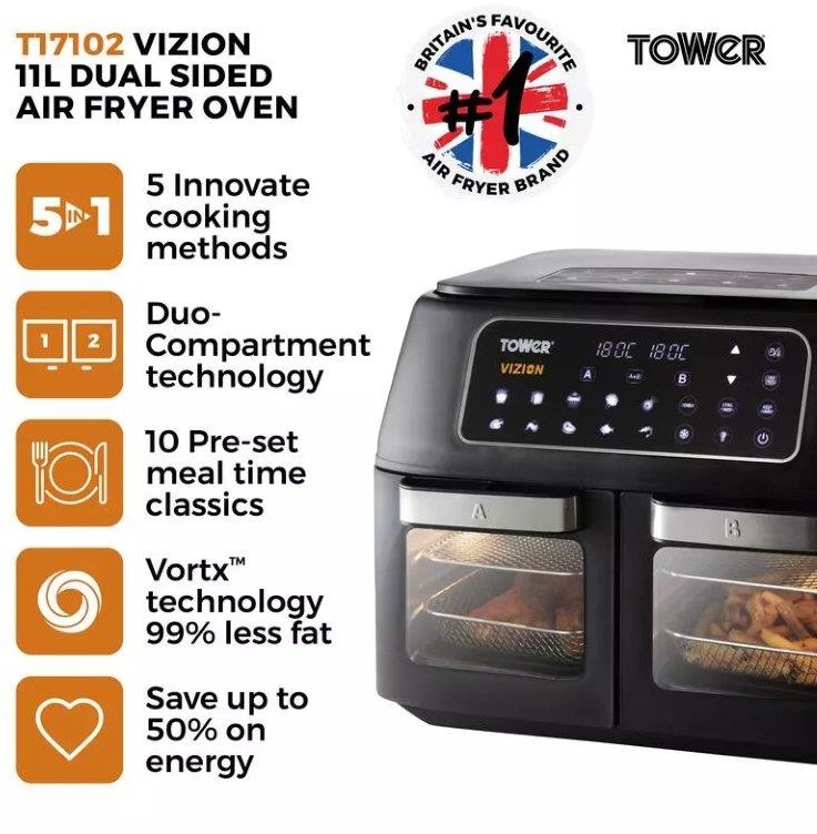 Tower T17102 Vortx Vizion Express Dual 11L Air Fryer | Downtown