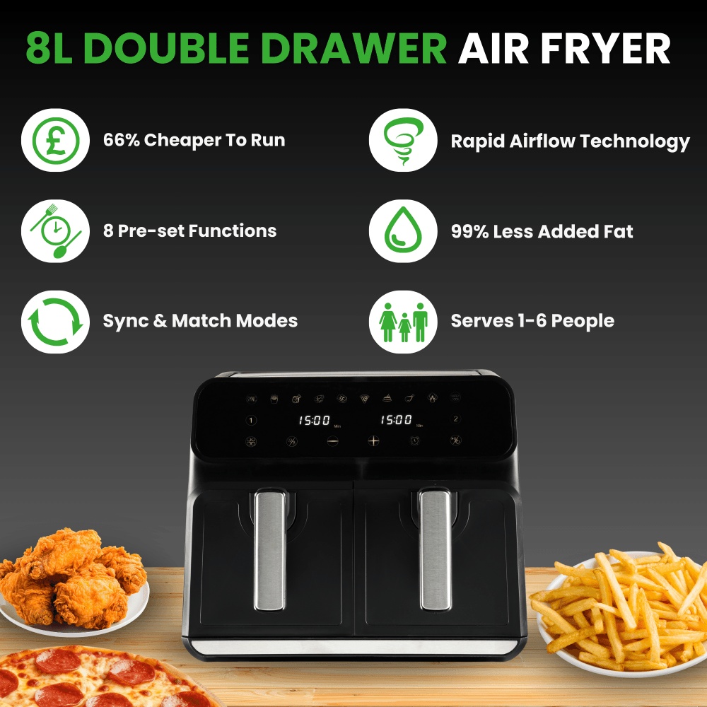 Daewoo SDA2310GE 8L Double Drawer Air Fryer | Downtown