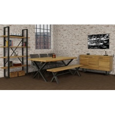 Brooklyn Oak Top Dining Bench With Cross Steel Legs Brooklyn Oak Top Dining Bench With Cross Steel Legs