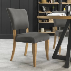 Vancouver Rustic Oak Upholstered Chair - Dark Grey Fabric (Pair) Vancouver Rustic Oak Upholstered Chair - Dark Grey Fabric (Pair)