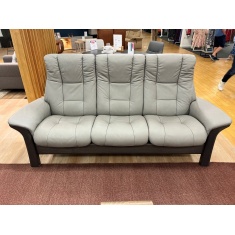 Stressless Windsor High Back 3 Seater Sofa in Silver Grey Leather with Grey Stain Wood Stressless Windsor High Back 3 Seater Sofa in Silver Grey Leather with Grey Stain Wood