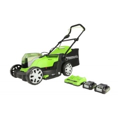 Greenworks 48V 41cm Cordless/Battery Push Rotary Lawnmower with Two 2Ah 24V Batteries and Charger Greenworks 48V 41cm Cordless/Battery Push Rotary Lawnmower with Two 2Ah 24V Batteries and Charger