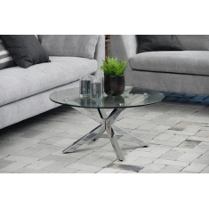 Heaven Round Glass Coffee Table With Chrome Base Heaven Round Glass Coffee Table With Chrome Base
