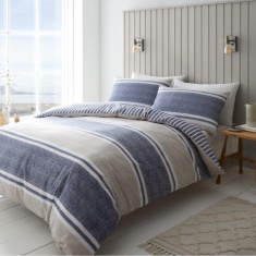 Catherine Lansfield Textured Banded Stripe Blue Duvet Set Catherine Lansfield Textured Banded Stripe Blue Duvet Set