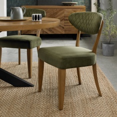 Winnipeg Rustic Oak Upholstered Dining Chair Pair With Gently Flared Backs Winnipeg Rustic Oak Upholstered Dining Chair Pair With Gently Flared Backs