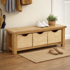 Ascot Rustic Oak Bench With Baskets Ascot Rustic Oak Bench With Baskets