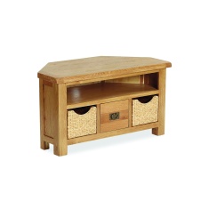 Ascot Rustic Oak Corner TV Unit With Baskets Ascot Rustic Oak Corner TV Unit With Baskets