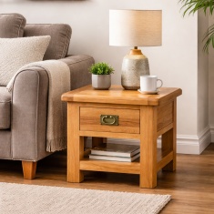 Ascot Rustic Oak Square Lamp Table With Drawer Ascot Rustic Oak Square Lamp Table With Drawer