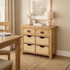 Ascot Rustic Oak Small Sideboard With Baskets Ascot Rustic Oak Small Sideboard With Baskets