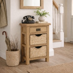 Ascot Rustic Oak Telephone Table With Baskets Ascot Rustic Oak Telephone Table With Baskets