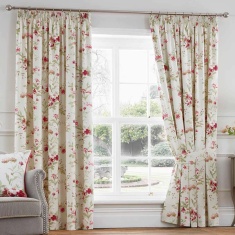 Fusion Jeannie Floral Lined Tape Top Curtains - Red Fusion Jeannie Floral Lined Tape Top Curtains - Red