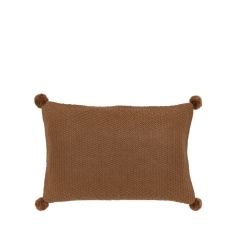 Moss Stitch PomPom Filled Cushion - Tan