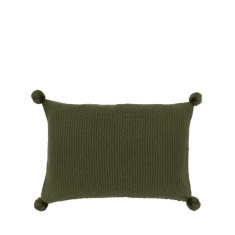 Moss Stitch PomPom Filled Cushion - Olive