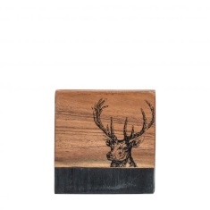 Stag Coasters Set of 4 - Wood & Black Marble Stag Coasters Set of 4 - Wood & Black Marble