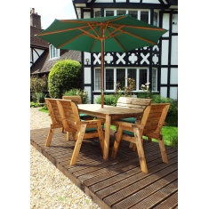 Charles Taylor 6 Seater Rectangular Table, Bench & Chair Set with Cushions, Parasol & Base Charles Taylor 6 Seater Rectangular Table, Bench & Chair Set with Cushions, Parasol & Base