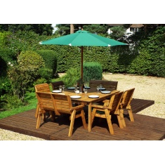 Charles Taylor 8 Seater Square Table, Bench & Chair Set with Cushions, Parasol & Base Charles Taylor 8 Seater Square Table, Bench & Chair Set with Cushions, Parasol & Base