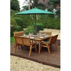 Charles Taylor 8 Seater Square Table & Bench Set with Cushions, Parasol & Base Charles Taylor 8 Seater Square Table & Bench Set with Cushions, Parasol & Base