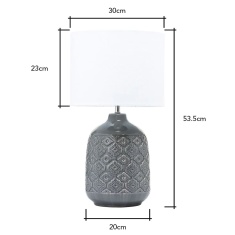 BHS Cosgrove Patterned Ceramic Table Lamp - Dark Grey