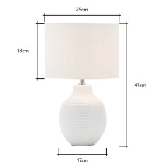 BHS Gus Embossed Ceramic Table Lamp - White