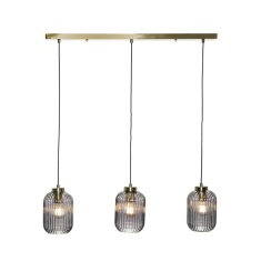 BHS Lyna 3 Light Bar Ceiling Pendant Light - Smoke/Satin Brass BHS Lyna 3 Light Bar Ceiling Pendant Light - Smoke/Satin Brass
