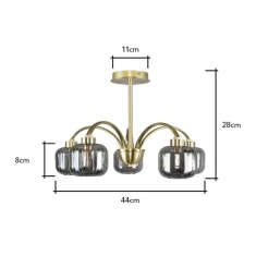 BHS Lyna 5 Light Flush Ceiling Light - Smoke/Satin Brass