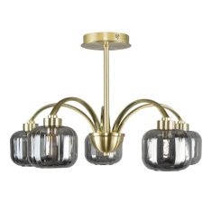 BHS Lyna 5 Light Flush Ceiling Light - Smoke/Satin Brass BHS Lyna 5 Light Flush Ceiling Light - Smoke/Satin Brass