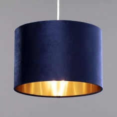 BHS Velvet Easy Fit Light Shade 30cm - Navy/Brass