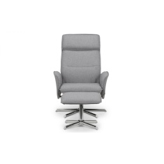 Julian Bowen Aria Recliner & Stool With Chrome Base - Grey Linen