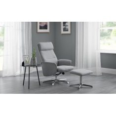 Julian Bowen Aria Recliner & Stool With Chrome Base - Grey Linen Julian Bowen Aria Recliner & Stool With Chrome Base - Grey Linen