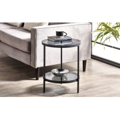 Julian Bowen Chicago Round Lamp Table With Shelf - Smoked Glass Julian Bowen Chicago Round Lamp Table With Shelf - Smoked Glass