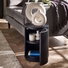 Julian Bowen Louis Fluted Round Side Table With Door - Black Julian Bowen Louis Fluted Round Side Table With Door - Black