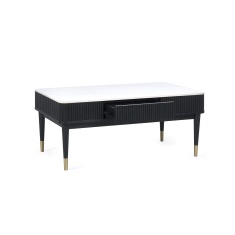 Julian Bowen Louis Fluted Stone Top Coffee Table With 2 Drawers - Black Julian Bowen Louis Fluted Stone Top Coffee Table With 2 Drawers - Black