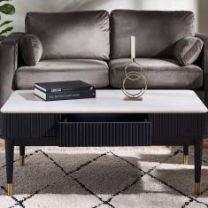 Julian Bowen Louis Fluted Stone Top Coffee Table With 2 Drawers - Black Julian Bowen Louis Fluted Stone Top Coffee Table With 2 Drawers - Black