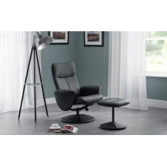 Julian Bowen Lugano Recliner & Stool With Covered Base - Black Julian Bowen Lugano Recliner & Stool With Covered Base - Black