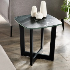 Julian Bowen Olympus Square Lamp Table - Black Marble Julian Bowen Olympus Square Lamp Table - Black Marble