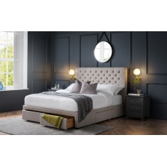 Julian Bowen Wilton Deep Button 4 Drawer Bedframe - Grey Linen Julian Bowen Wilton Deep Button 4 Drawer Bedframe - Grey Linen
