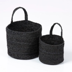 Esselle Barbican Set of 2 Hanging Nested Jute Baskets - Black