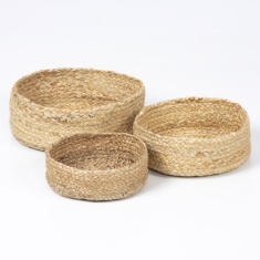 Esselle Bankside Set of 3 Jute Flat Round Baskets - Natural