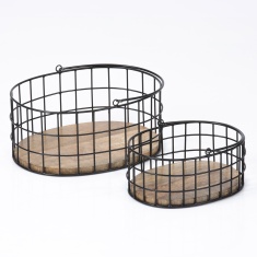 Esselle Aldwych Set of 2 Nested Metal/Wood Baskets - Black