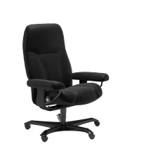 Stressless Consul Medium Office Chair in Batick Black Leather with Black Wood Base Stressless Consul Medium Office Chair in Batick Black Leather with Black Wood Base