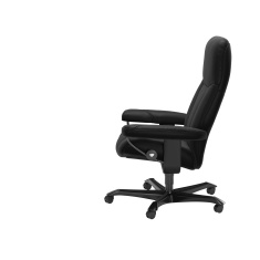 Stressless Consul Medium Office Chair in Batick Black Leather with Black Wood Base