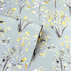 Arthouse Watercolour Tree Wallpaper - Grey/Ochre