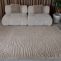 Asiatic Valley Route Geometric 3D Rug - Natural Beige