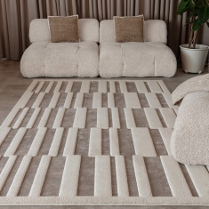 Asiatic Valley Tile Geometric 3D Rug - Natural/Ivory