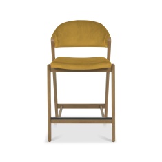 Brandon Rustic Oak Upholstered Bar Stool - Mustard Velvet