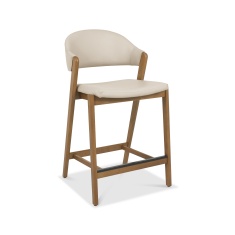 Brandon Rustic Oak Upholstered Bar Stool - Ivory Bonded Leather