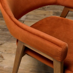 Brandon Rustic Oak Upholstered Arm Chair Pair - Rust Velvet