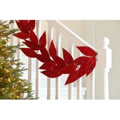 Festive Red With Red Glitter & Leaf Garland - 138cm